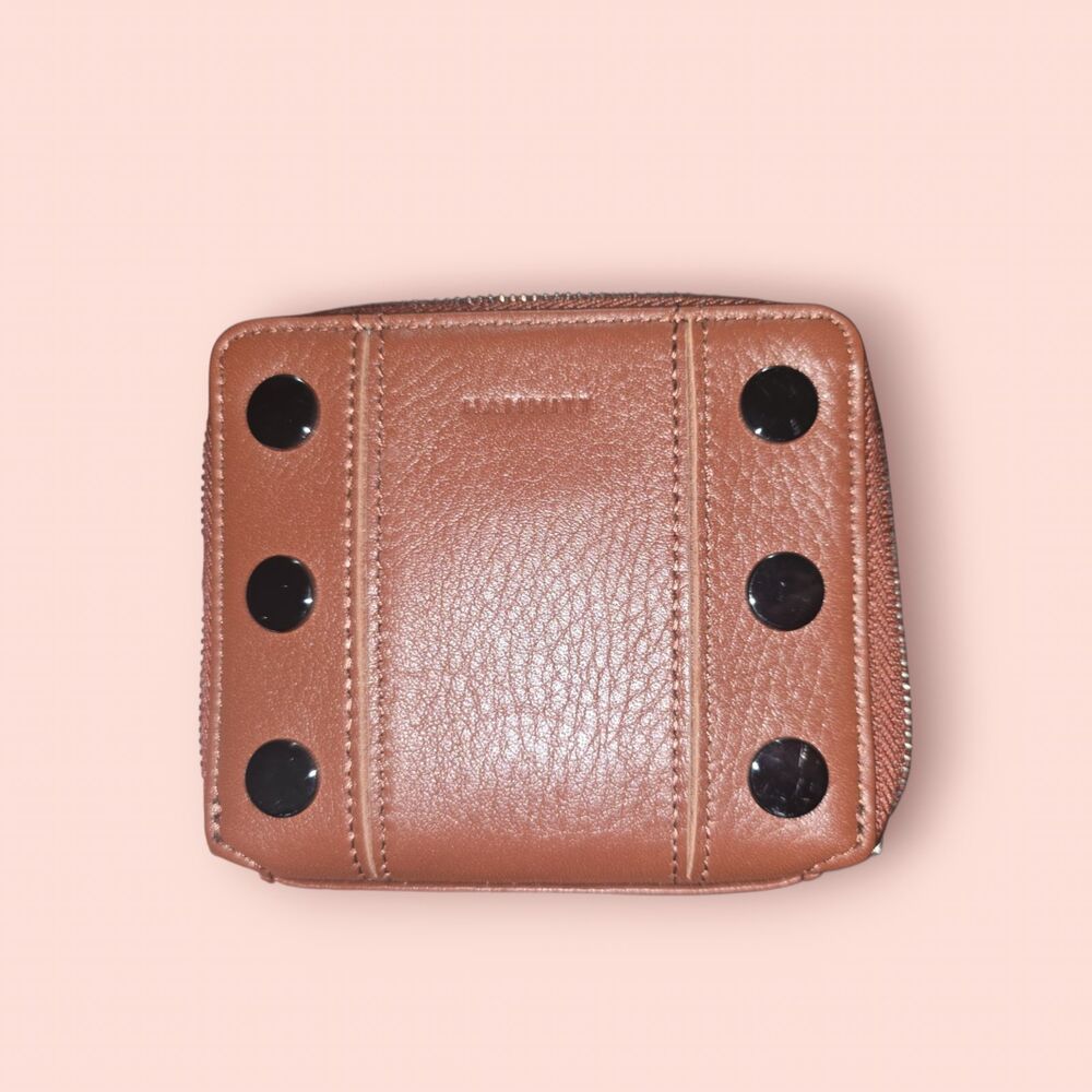 Hammitt Baroque Brown Leather 5 North Compact Zip Around Bifold Wallet Gunmetal